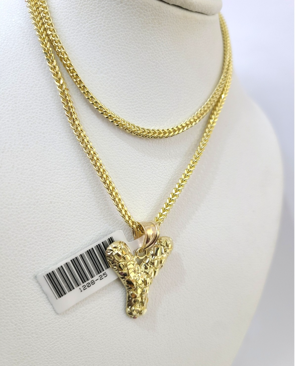 10k Gold Franco Chain Necklace SET 2.5mm 16"-26" Y Nugget Initial Charm Pendant