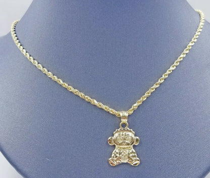 10k Yellow Gold 38 Baby Charm Diamond Cut 2.5mm 18"- 28" Rope Chain Pendant