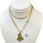 10k Gold Cuban Curb 3mm Chain Necklace Grandpa Money Charm Pendant 18"-28" Set