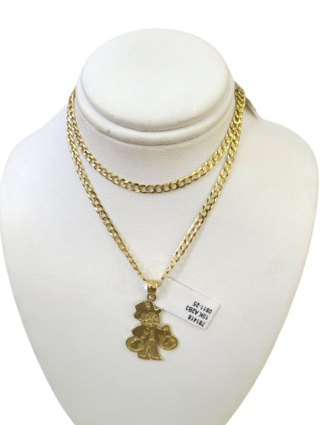 10k Gold Cuban Curb 3mm Chain Necklace Grandpa Money Charm Pendant 18"-28" Set