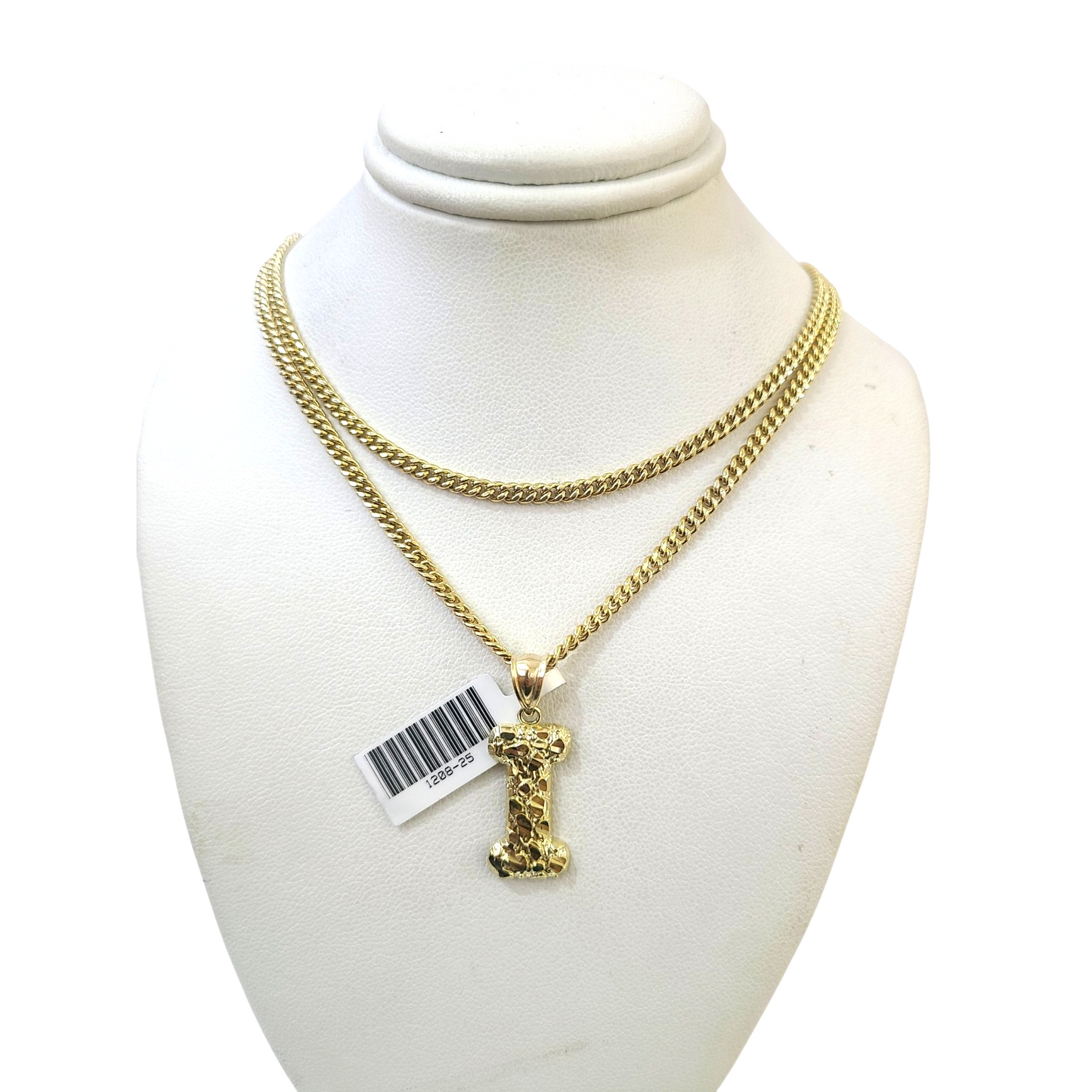 Real Gold 10k Chain Pendant SET I Initial Charm Miami Cuban Link Necklace 2.5mm