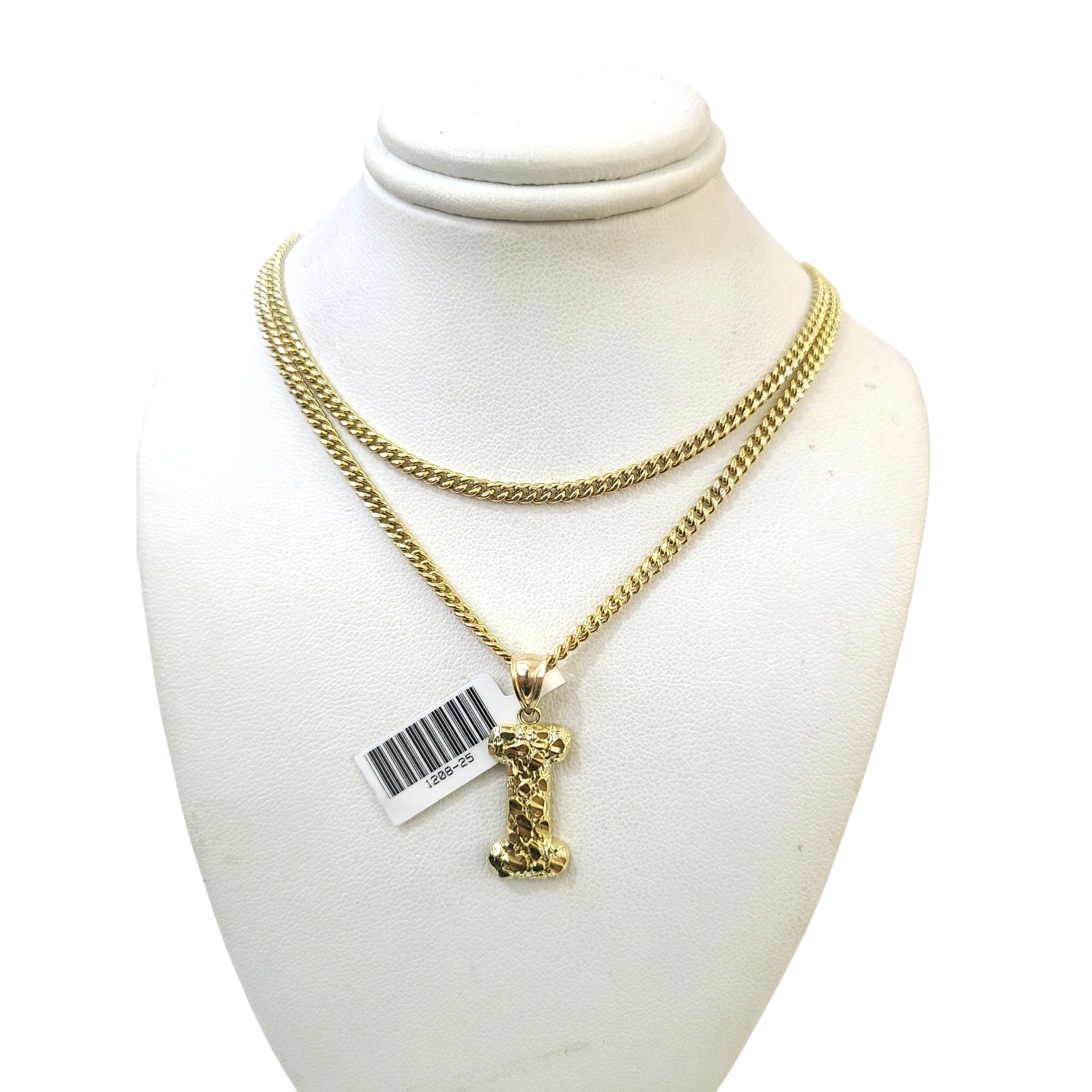 Real Gold 10k Chain Pendant SET I Initial Charm Miami Cuban Link Necklace 2.5mm