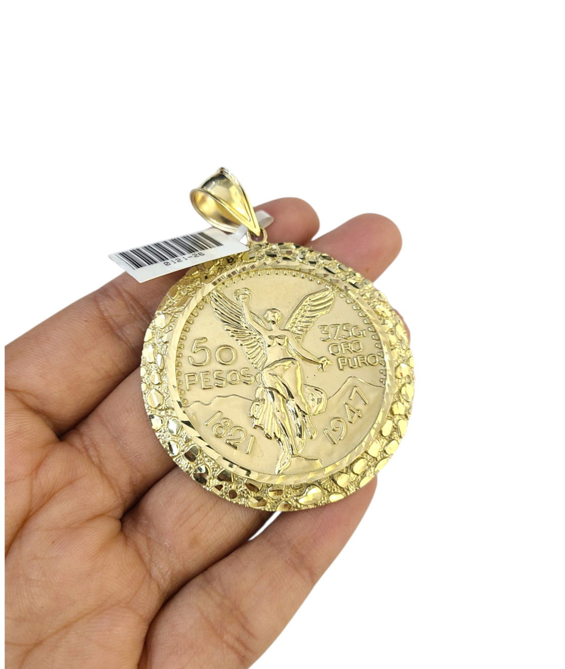 10k Yellow Gold Centenario Coin Charm 50 Pesos 1947 Nugget Centenario Bezel