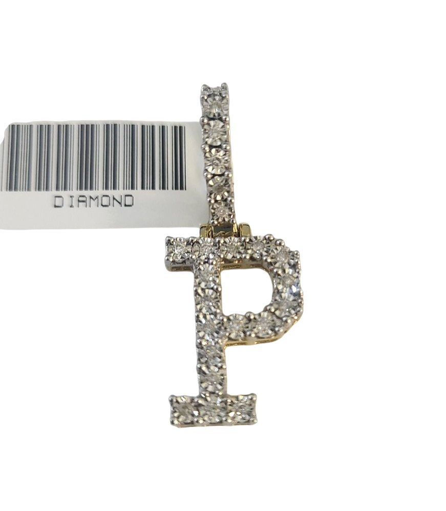 10k Gold Figaro Chain P Diamond Initial Pendant 3mm 20-28 inch SET Necklace
