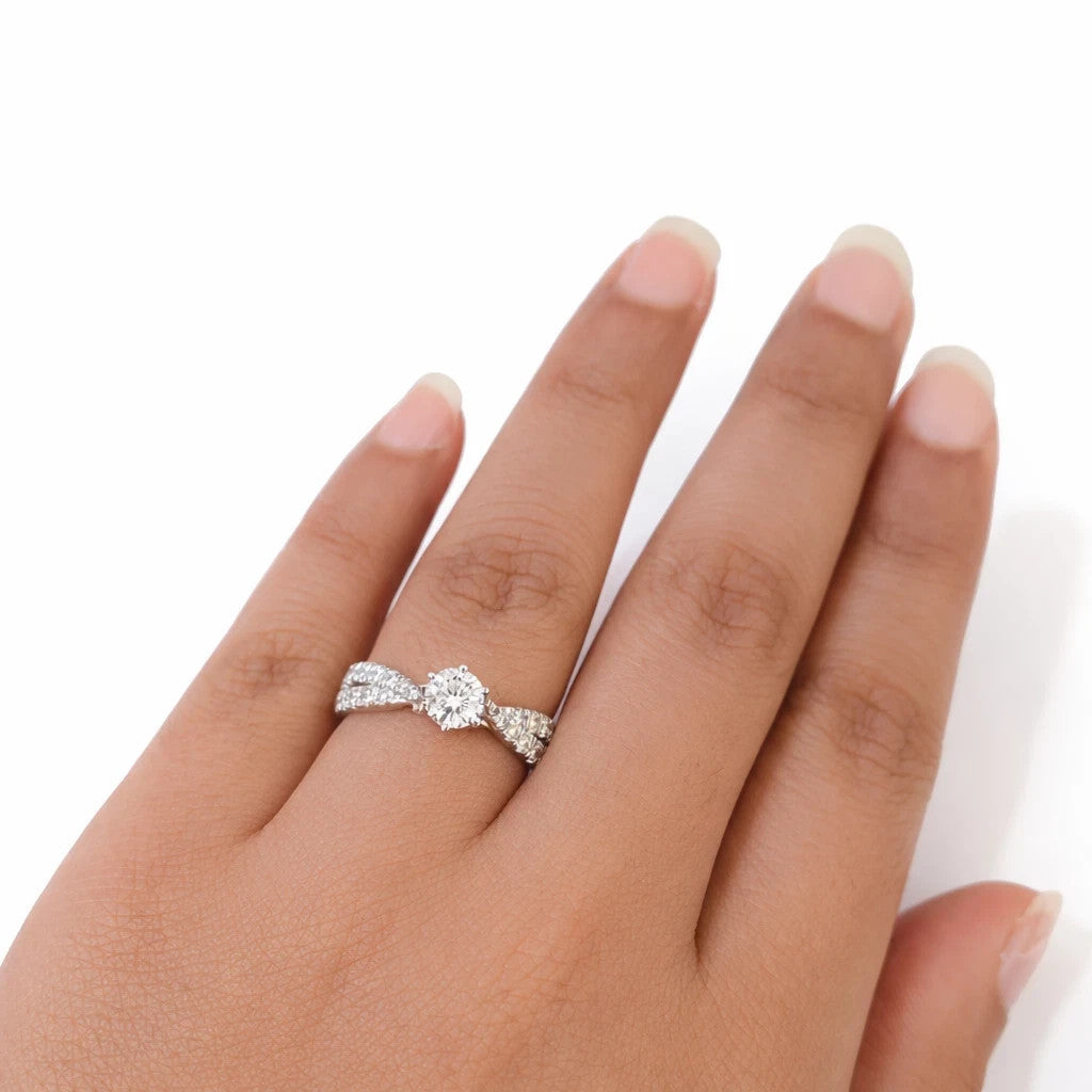 14k White Gold Round Pave Ring LAB Created Diamonds Wedding Ladies Band Women