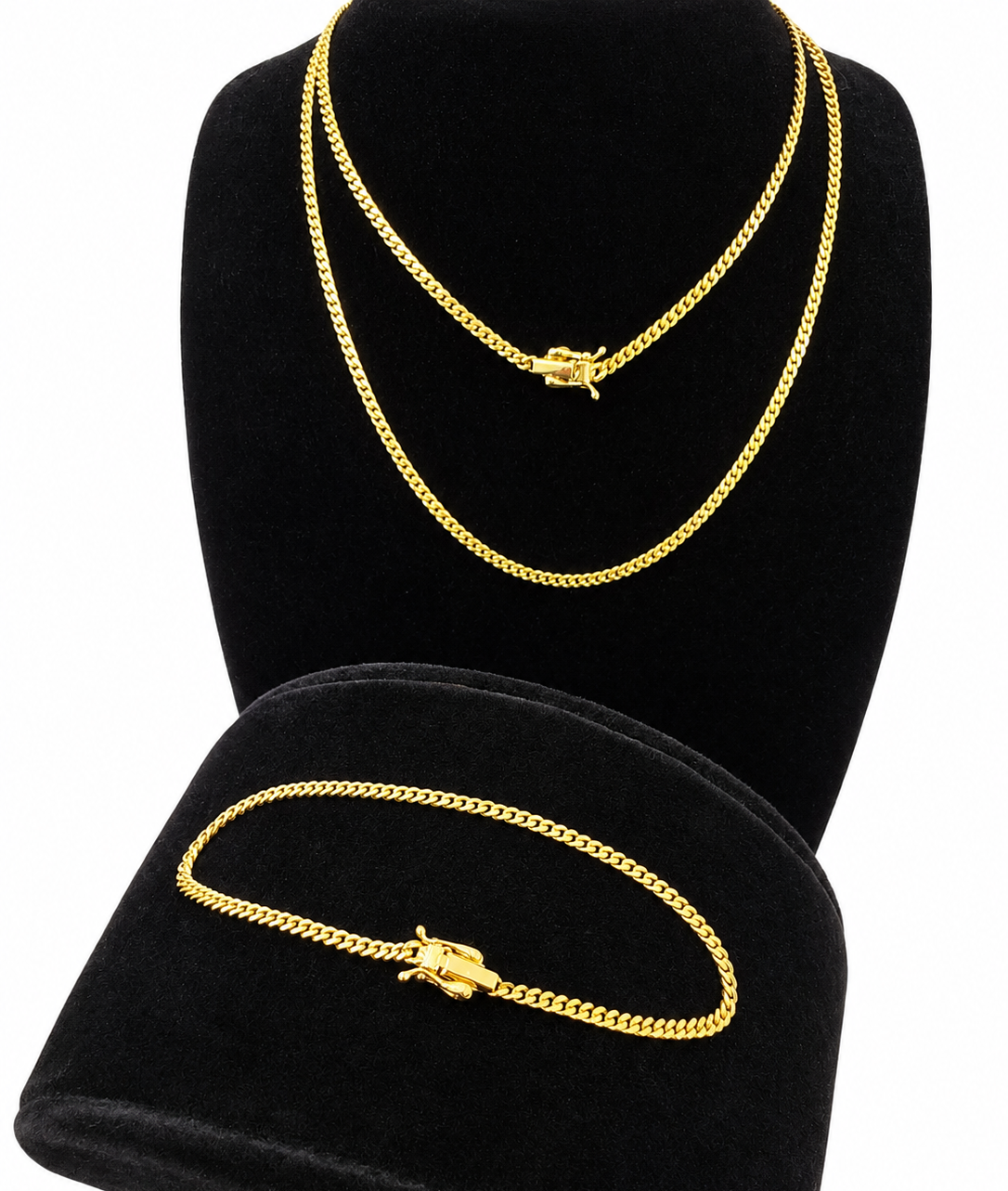 10k Solid Gold Miami Cuban Chain Bracelet Set 2mm 18"-24" Men Women Necklace