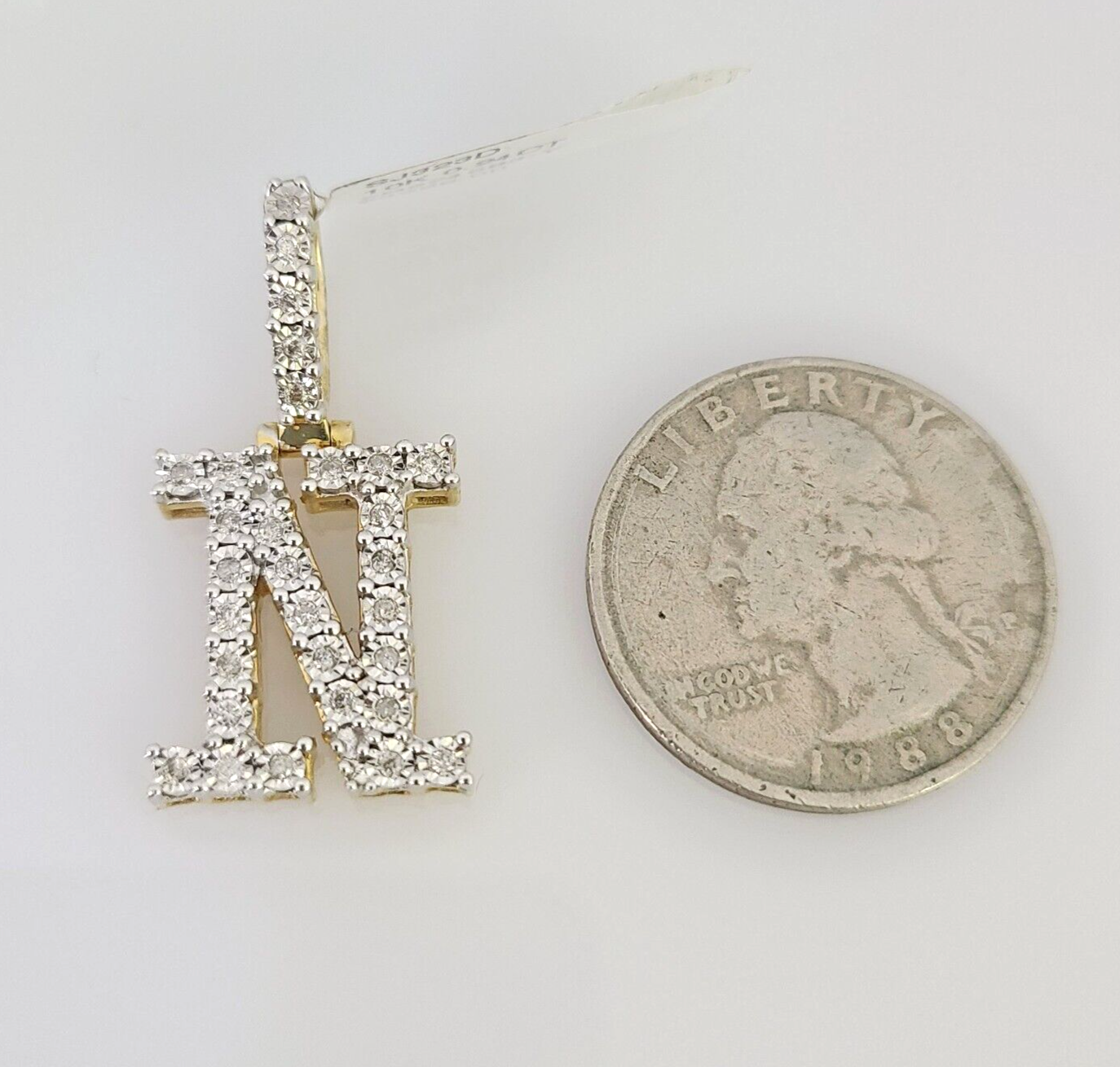 10k Initial " N " Diamond Pendant Charm Yellow Gold Alphabet Men's Ladies
