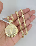 10kt Gold Rope Chain Jesus Christ Pendant Charm Set 18"-30'' Inch 5mm Necklace