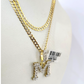 10k Gold Chain Necklace M Diamond Initial Pendant Set Cuban Curb 3mm 20"-30"