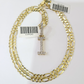 10k Gold Figaro Chain I Diamond Initial Pendant 3mm 20-28 inch SET Necklace