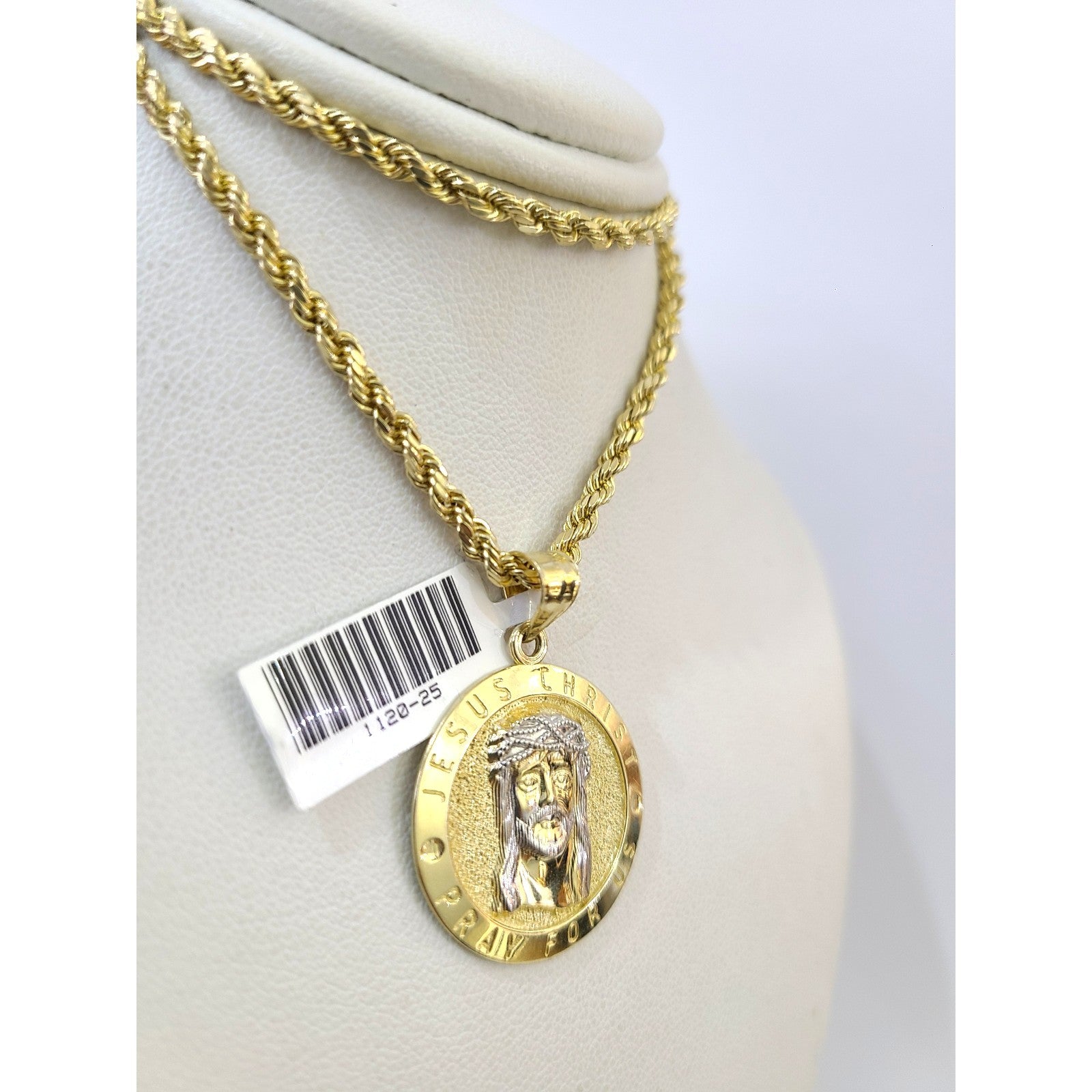 Real 10k Rope Chain Jesus Christ Charm Necklace Pendant Set 2mm 18"-24" Gold