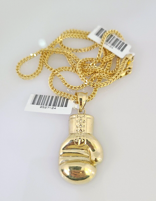 10k Gold Franco Chain Boxing Gloves Charm Pendant 2.5mm 18-24 Inches Necklace