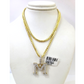 REAL 10k Yellow Gold Palm Chain M Diamond Initial Pendant Charm 3mm SET Necklace