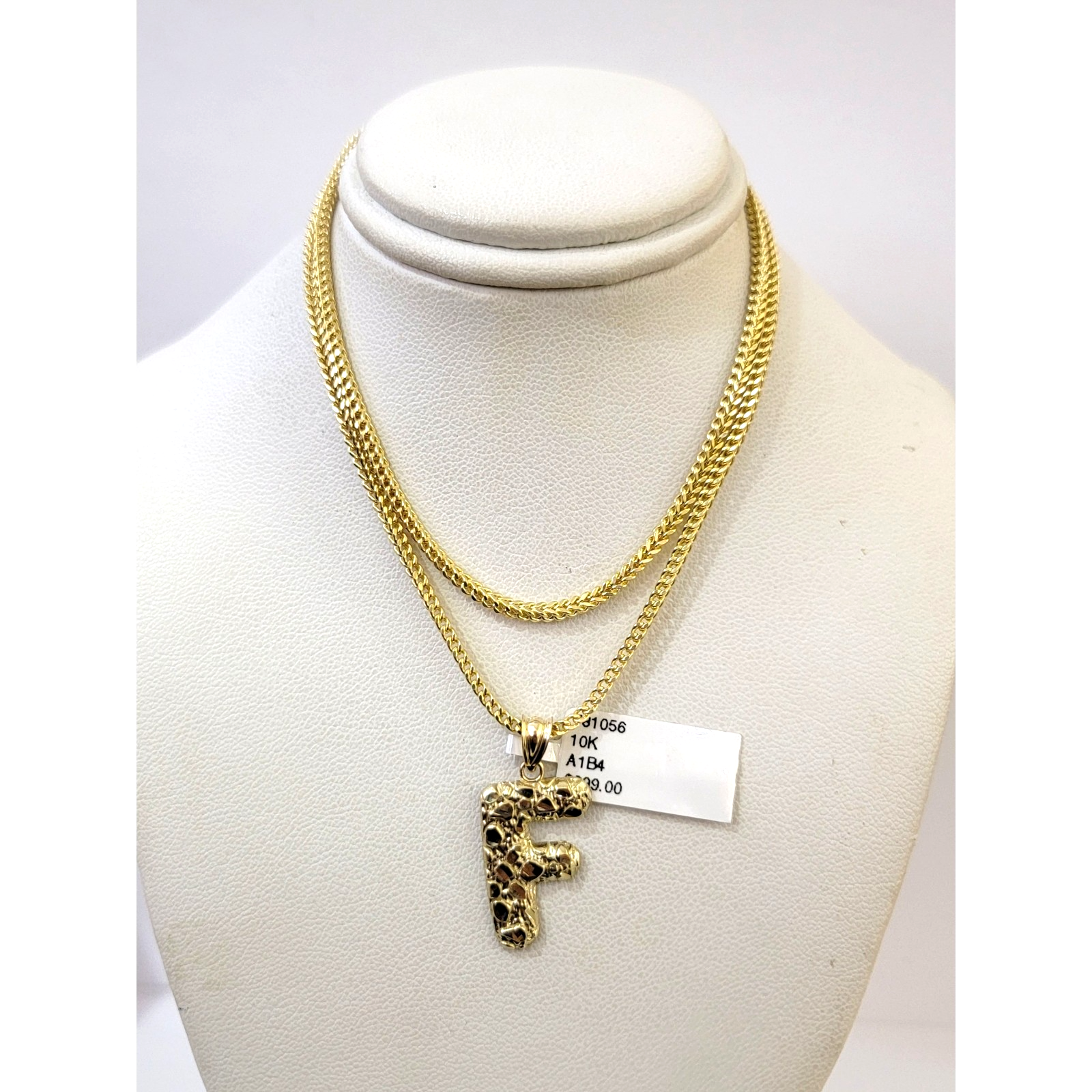 Real 10k Gold Franco Chain Pendant Necklace F Initial Charm SET 2.5mm 16"-26"