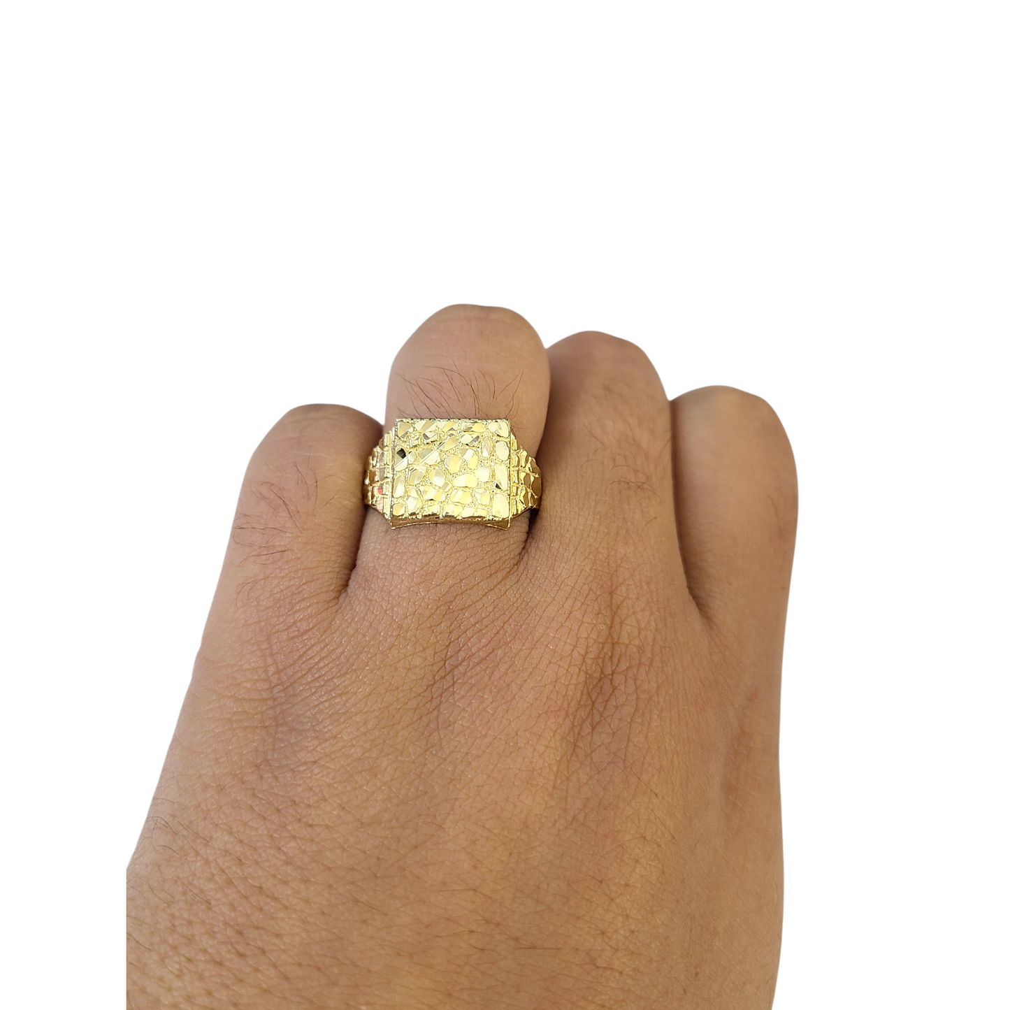 Real 10k Nugget Square Ring Yellow Gold Men 10Kt Genuine