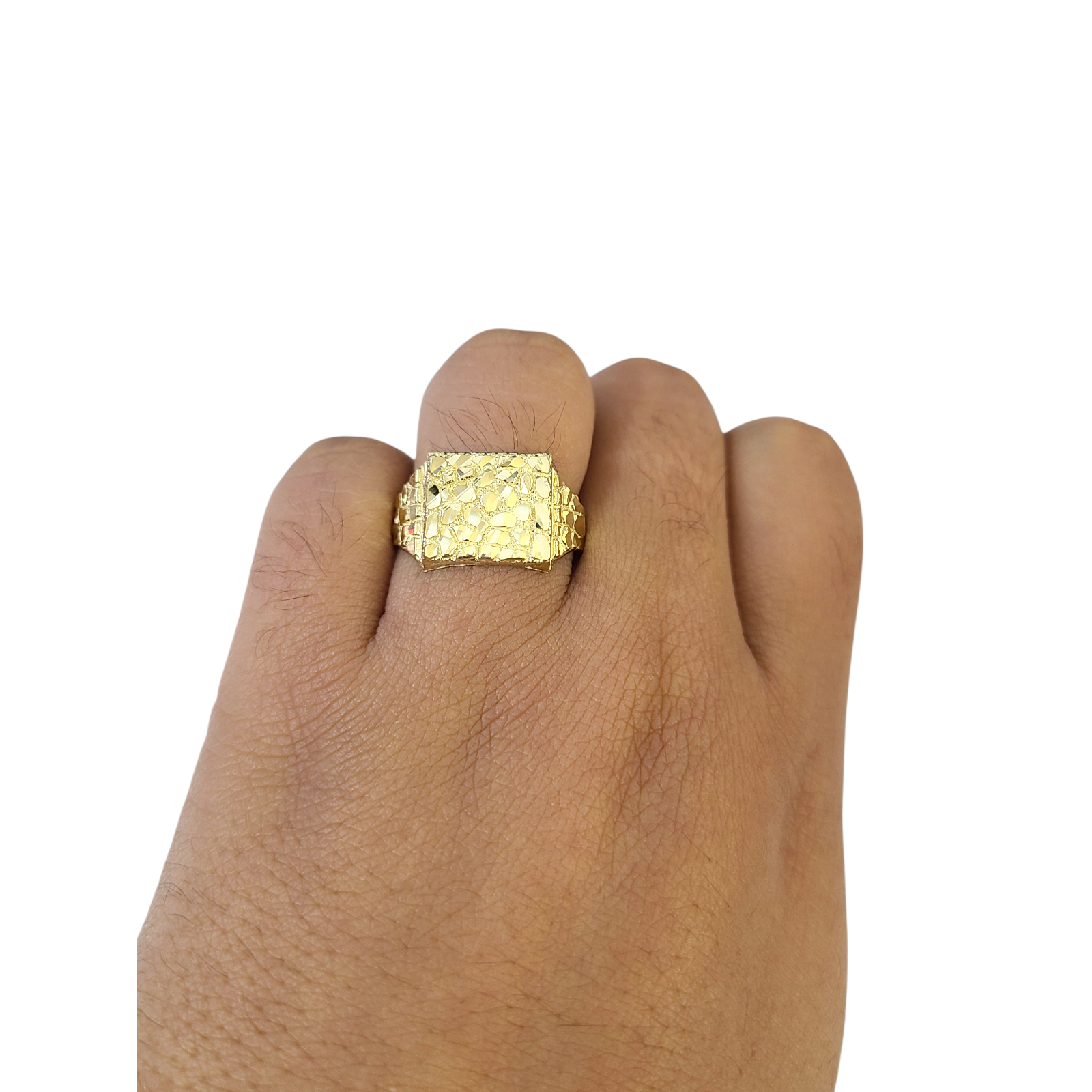 Real 10k Nugget Square Ring Yellow Gold Men 10Kt Genuine