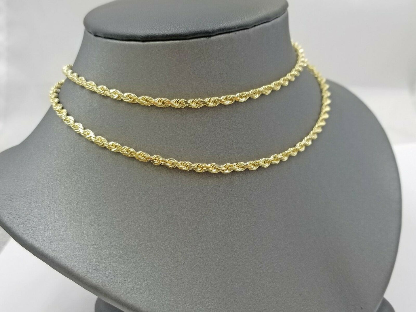 Real 14KT SOLID Yellow Gold 4mm Rope Chain Diamond Cut 18" Inches Lobster Lock