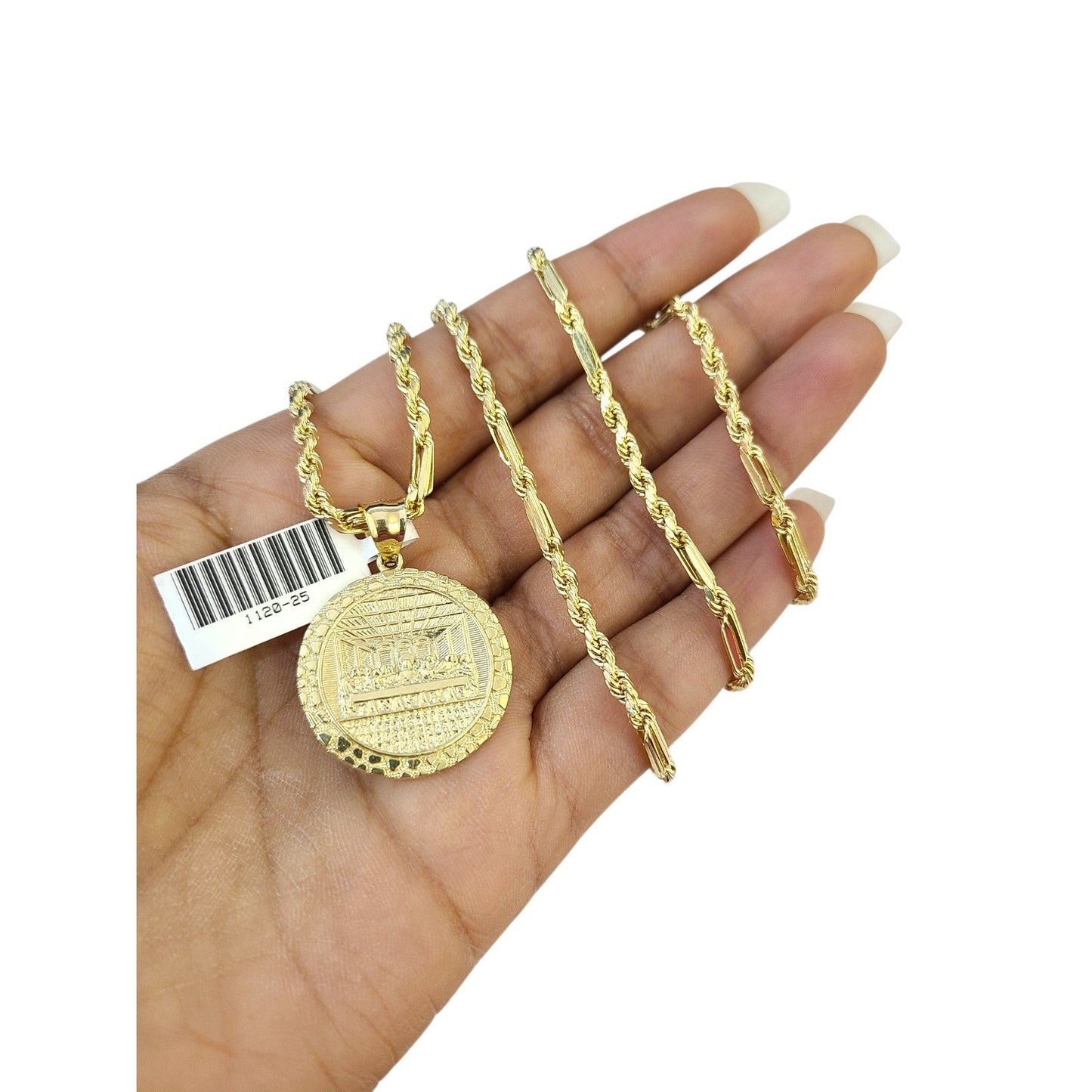 10k Gold Milano Chain Nugget Last Supper Pendant Charm 18"-28" 3mm SET Necklace