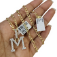 10k Gold Figaro Chain M Diamond Initial Pendant 3mm 20-28 inch SET Necklace