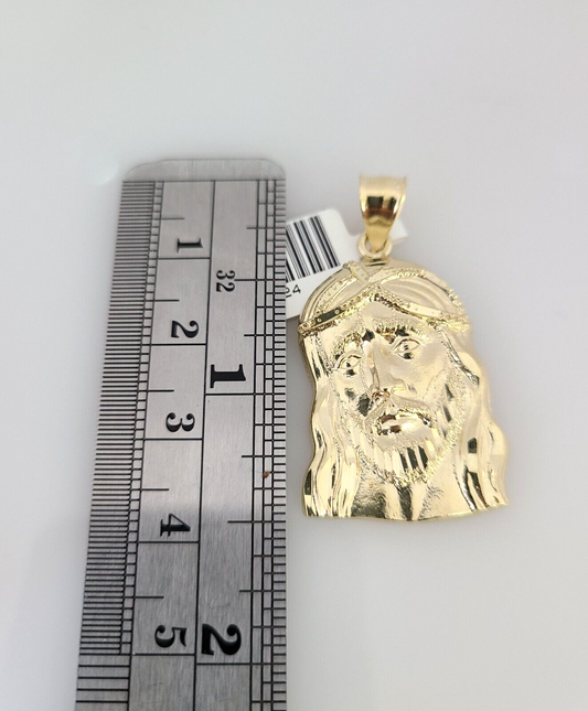 10k Gold Solid Miami Cuban Necklace Jesus Head Pendant 2.5mm 18-24" Chain Set