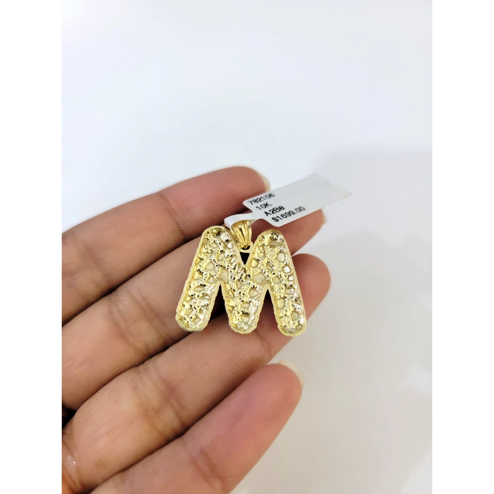 Real 10k Rope Chain M Initial Charm Necklace 3mm 18"-28" Nugget Set Pendant Gold