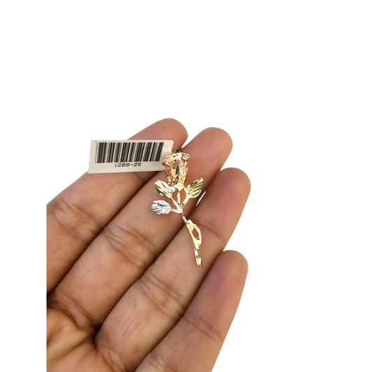 Real 10k Gold Charm Pendant Rose Flower Tri Gold 10KT