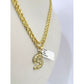 Real 10k Rope Chain S Initial Charm 3mm 18"-28" Necklace Nugget Set Pendant Gold