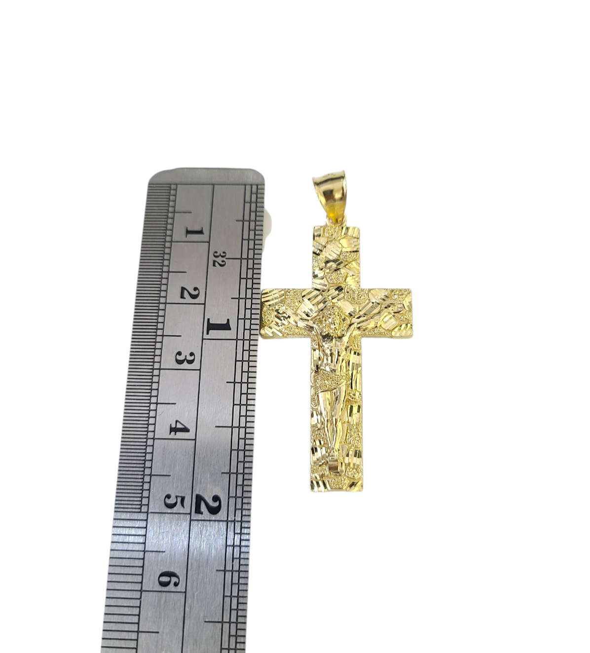 10k Gold Chain Cuban Curb 3mm Necklace Nugget Cross Charm Pendant Set 18"-28"