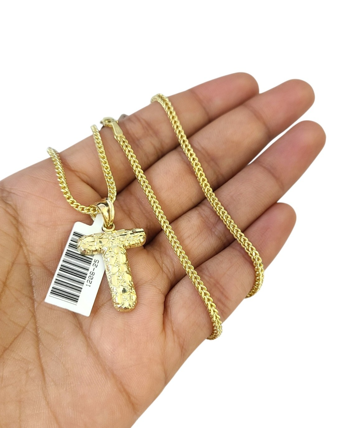 10k Gold Franco Chain Necklace 2.5mm 16"-26" T Nugget Initial Charm Pendant SET
