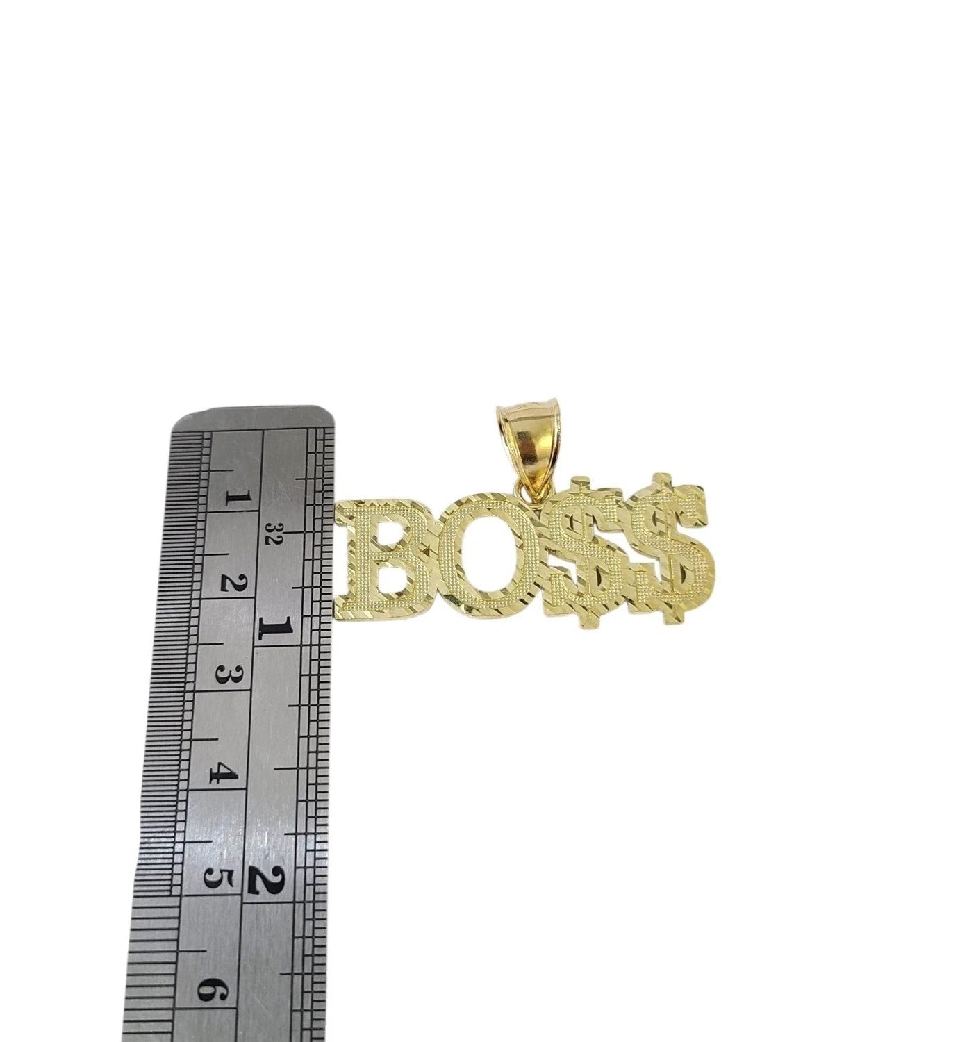 10K Yellow Gold BOSS Pendant Dollar Sign Letter Charm Hip Hop Style Men