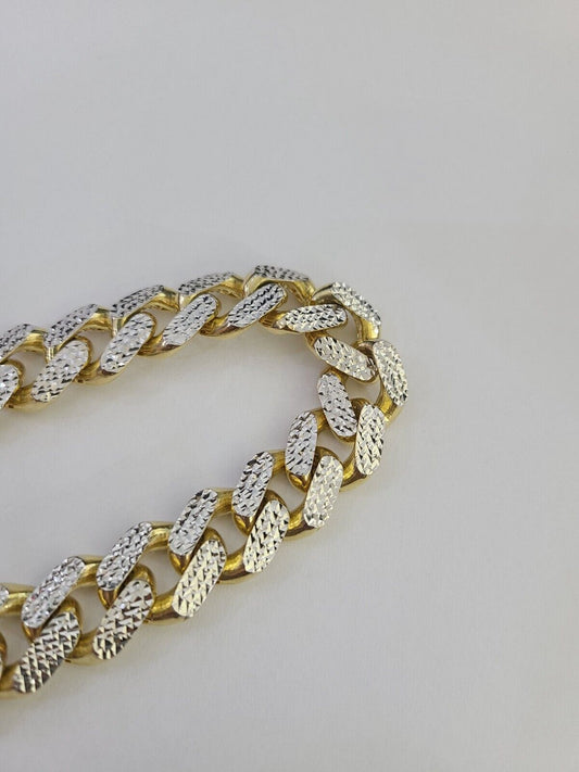 Real 10k Gold Monaco Bracelet 14mm 8" Two-tone Diamond Cut 10kt Royal Cuban link