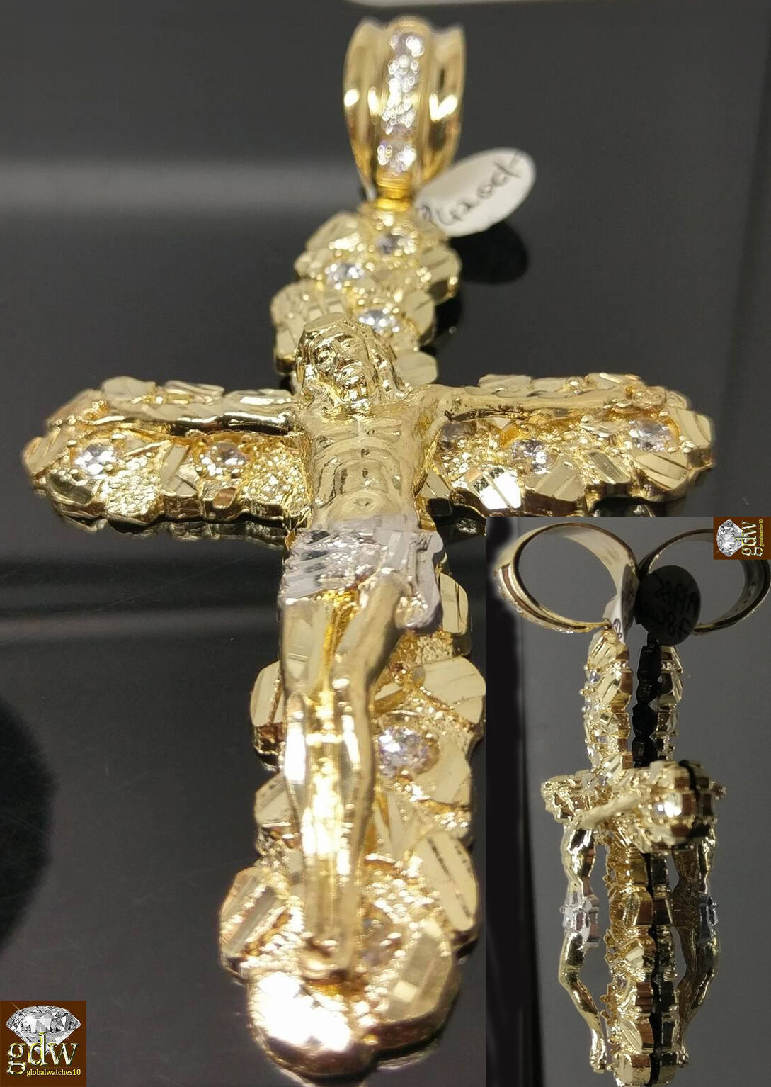 Real 10k Yellow Gold Free Shape Nugget Cross With 26 Inches Miami Cuban Chain