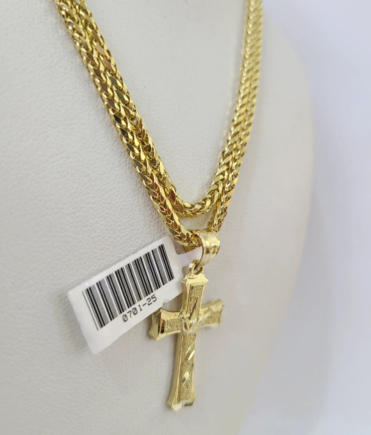 Yellow Jesus Chain REAL 10k Yellow Gold Palm Chain Jesus Cross Pendant Charm 3mm Necklace ...