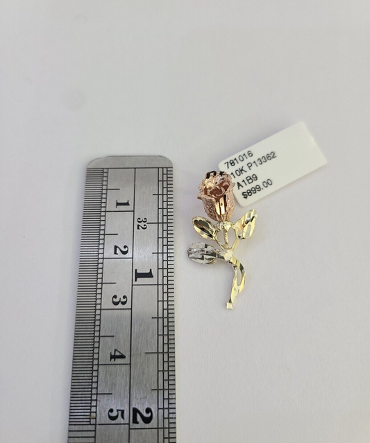 10k Tri-Gold Rose Brooch Charm Pendant REAL 10Kt Yellow Gold Genuine
