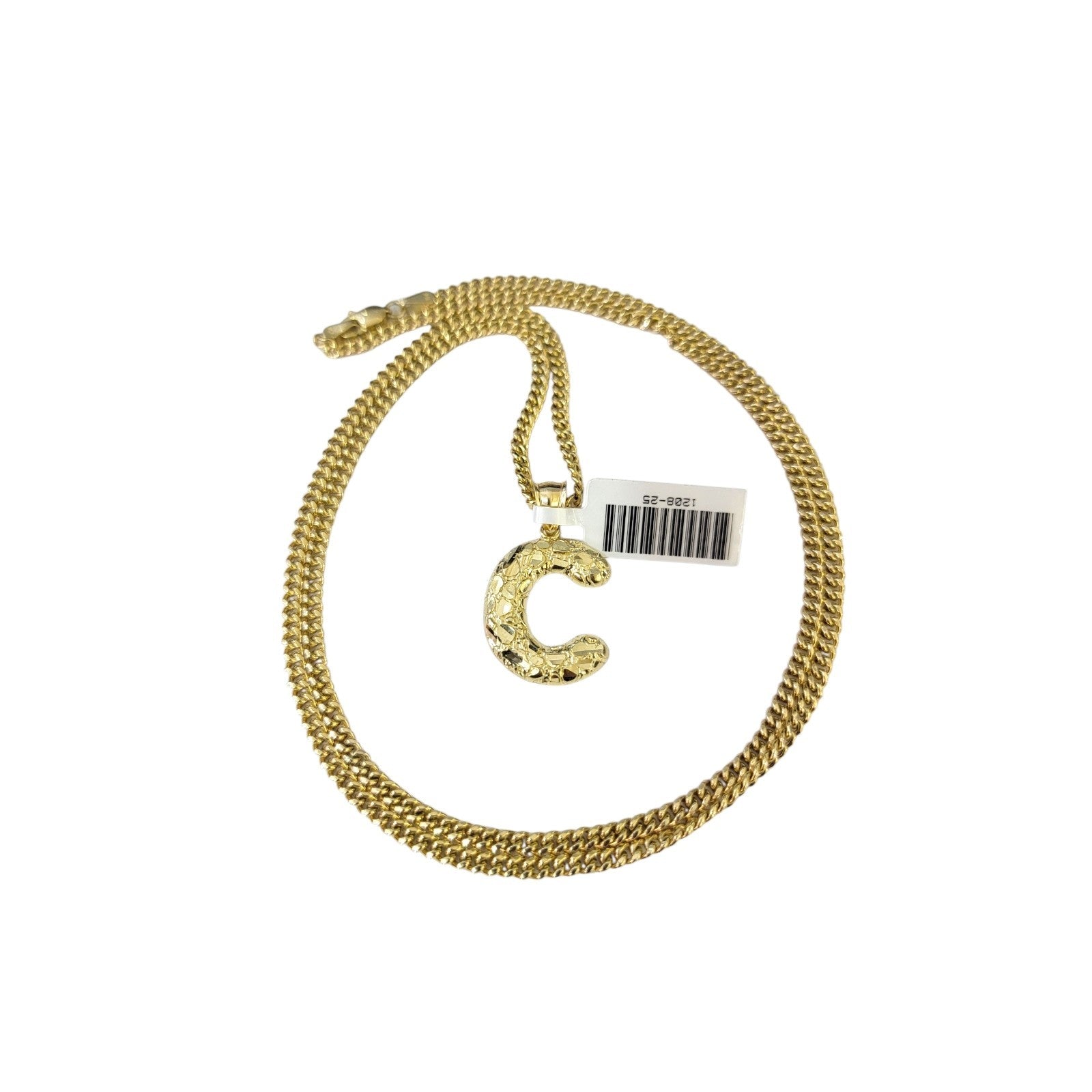 Real Gold 10k Miami Cuban Link Chain Pendant SET C Initial Charm Necklace 2.5mm