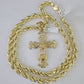 10k Gold Rope Chain & Cross Charm Pendant Mens 10kt Yellow Gold 8mm 26" Necklace