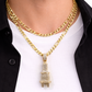 10k Solid Figaro Chain Plug Diamond Charm Necklace SET 4mm 22" Pendant