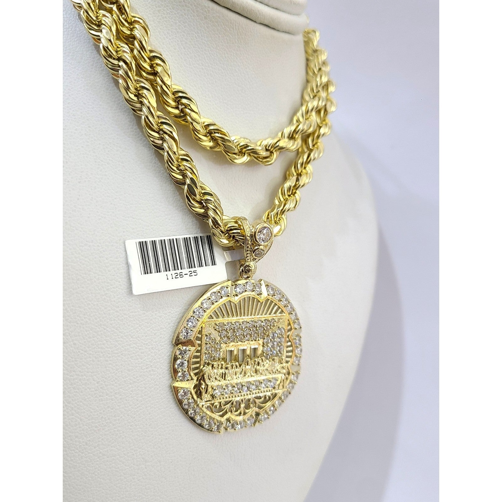 Real 10k Rope Chain Necklace Pendant Last Supper 7mm 20"-30" Set Gold Men