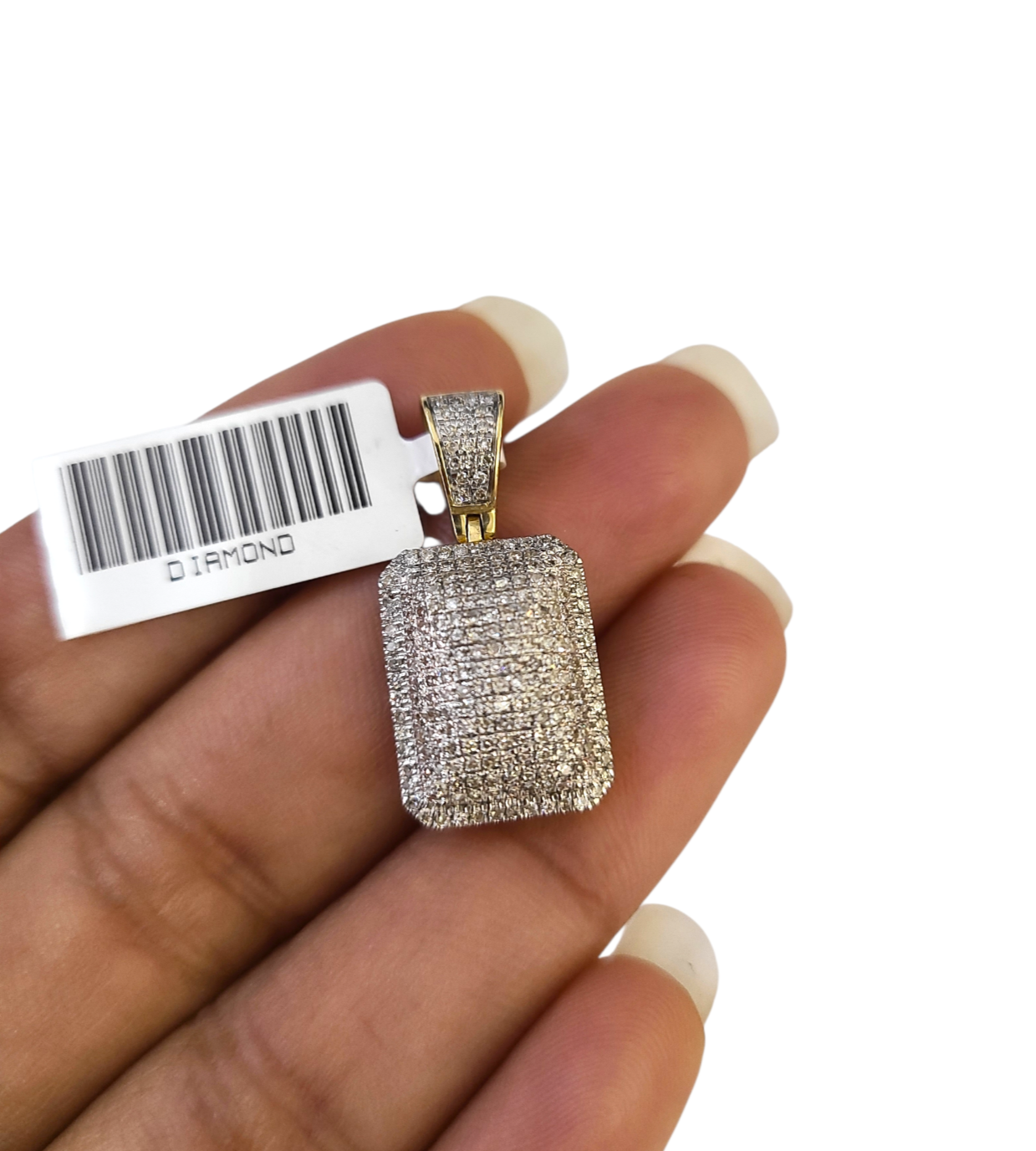 Real 10k Yellow Gold Pillow Diamond Charm Pendant 1'' inch Genuine 10kt