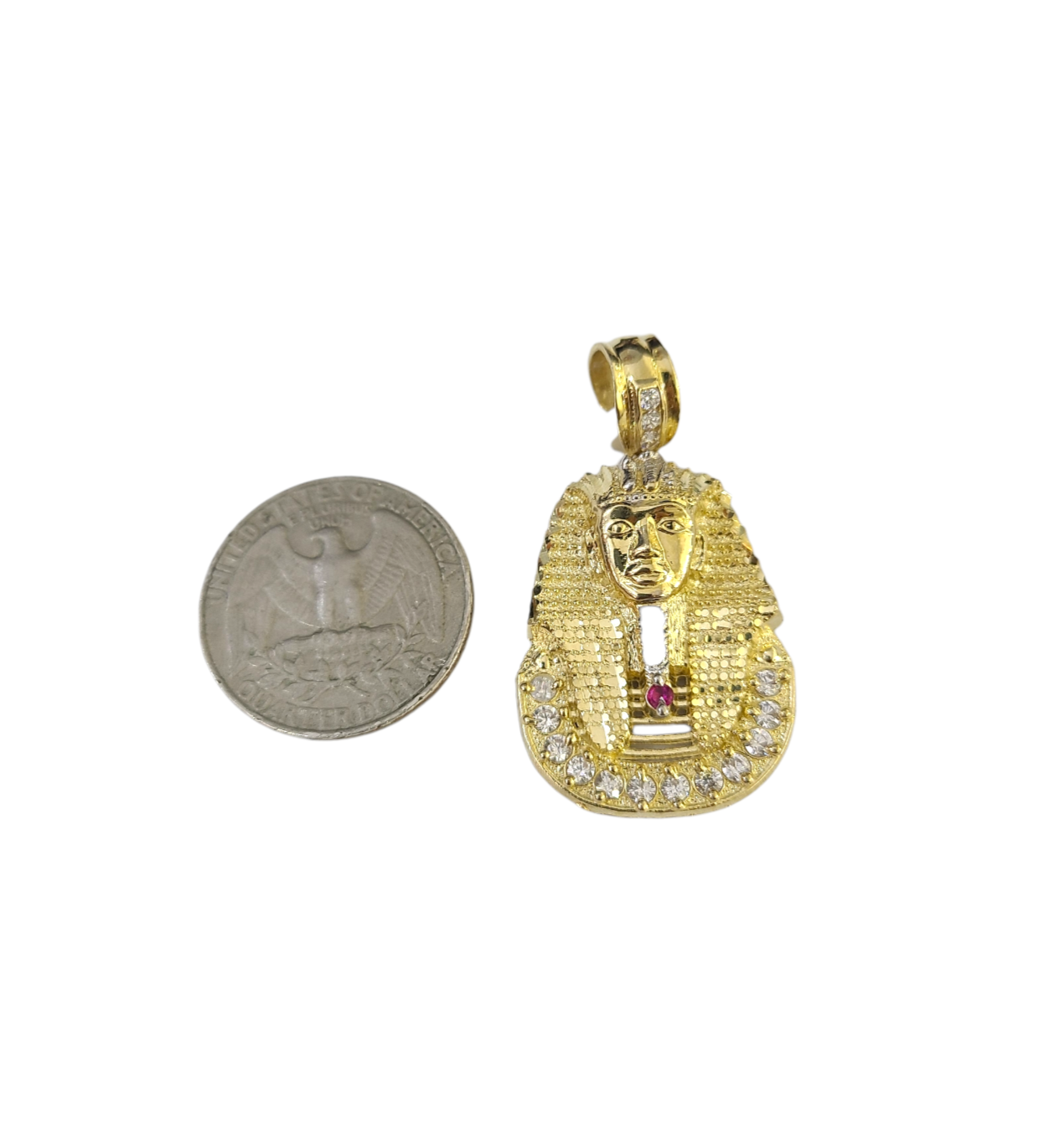 Real 10k Gold Franco Chain Pharaoh Head Charm 2.5mm 18"-26" Pendant Necklace SET