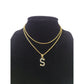 10K Gold Solid Franco Chain S Initial CZ Stone Pendant Set 1mm 16 18 20 22 Women