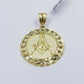 10K Yellow Gold Masonic Mason Charm Pendant Miami Cuban Design Diamond Cut 1.5"