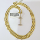 10K Gold Miami Cuban Chain I Diamond Initial 18"-24" 2mm Pendant Necklace SET