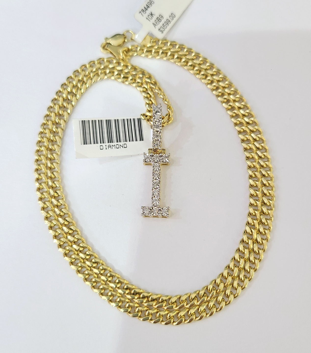 10K Gold Miami Cuban Chain I Diamond Initial 18"-24" 2mm Pendant Necklace SET