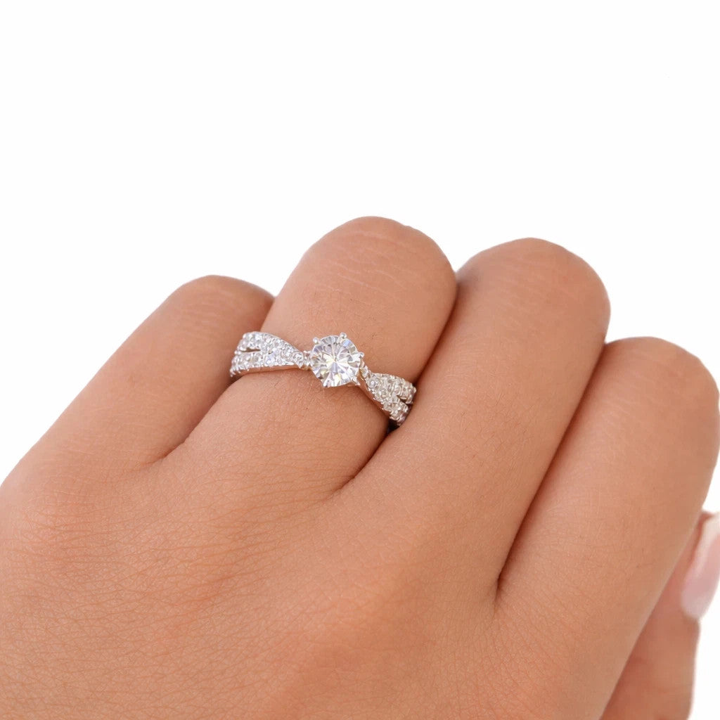 14k White Gold Round Pave Ring LAB Created Diamonds Wedding Ladies Band Women