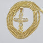 Real 10k Gold Jesus Cross Charm Chain Set Miami Cuban Link Necklace 2.5mm 18-26"