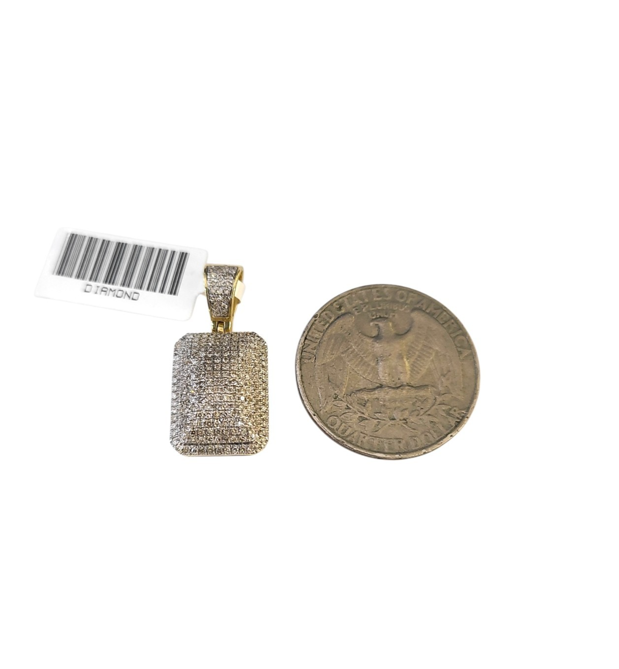Real 10k Yellow Gold Pillow Diamond Charm Pendant 1'' inch Genuine 10kt