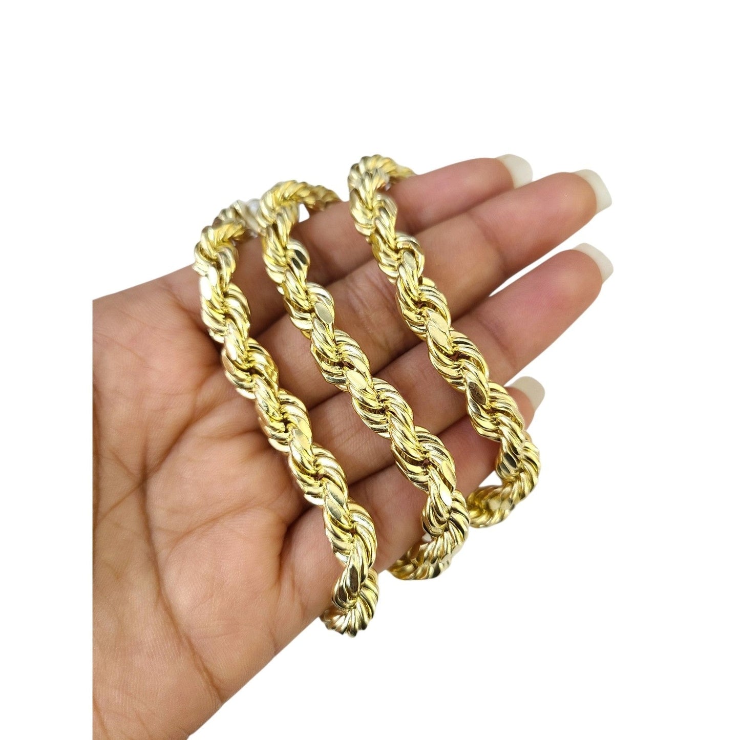 10K Yellow Gold Rope Chain Necklace 8mm 22 Inch REAL 10kt Diamond Cuts Men's