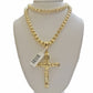 Real 10k Gold byzantine Chain Pendant Set 5mm Necklace With Jesus Cross Charm