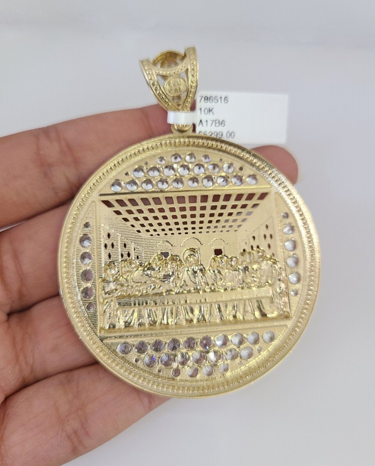 10k Last Supper Charm Pendant Mens REAL 10Kt Religious Medallion Yellow Gold
